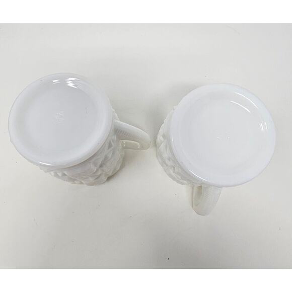 Milk Glass Cream Sugar Set Old Quilt Pattern White Vintage 1940s Westmoreland - Picture 5 of 13
